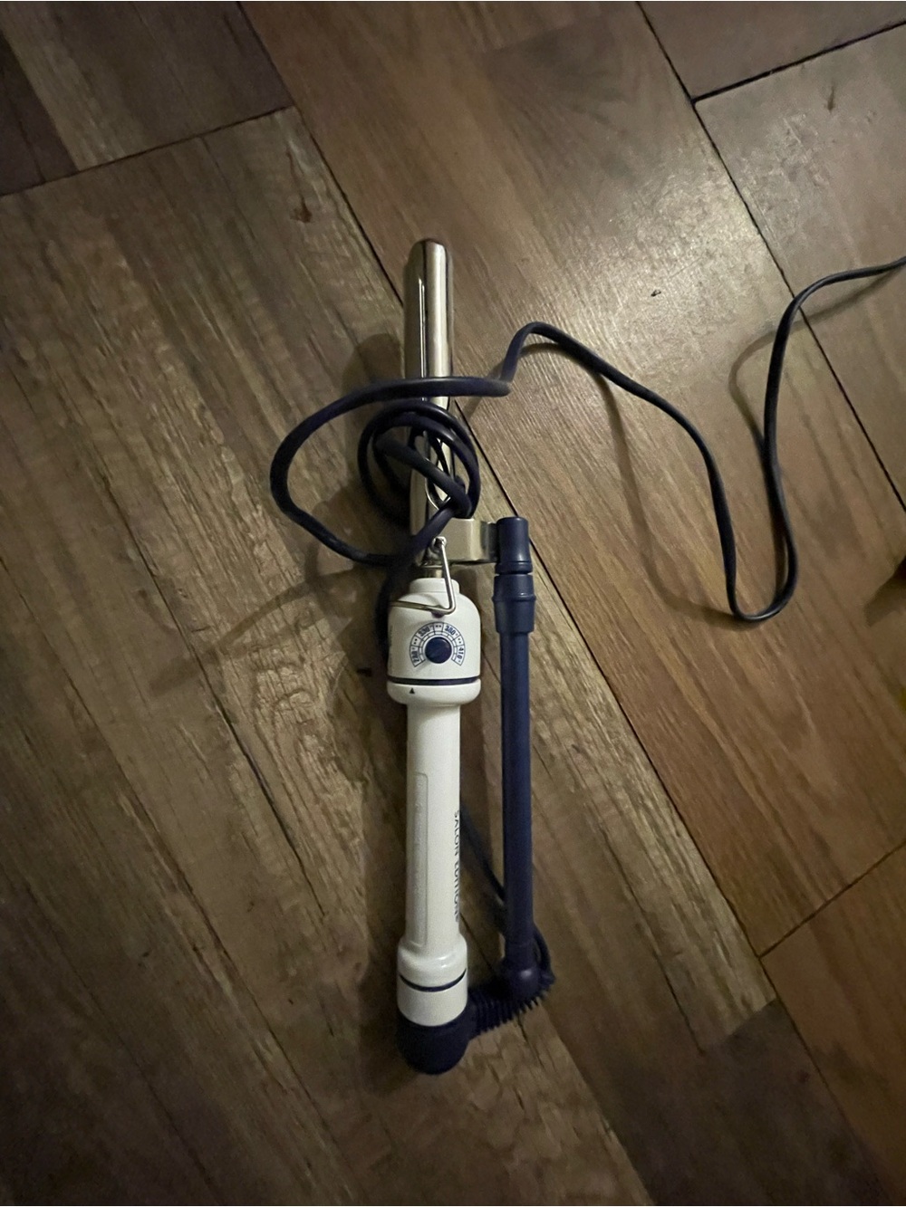White and Navy Professional Curling Iron with Temperature Dial